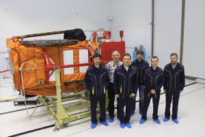 MSU team near the spacecraft at Vostochny Space Center